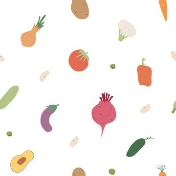 Vegetables seamless pattern. Vegetarian healthy bio food background, Vegan or Illustrazione stock