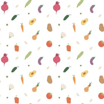 Vegetables seamless pattern. Vegetarian healthy bio food background, Vegan or Illustrazione stock
