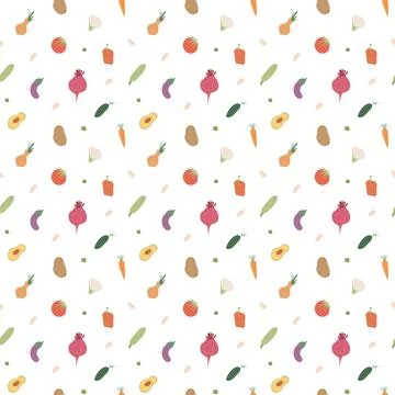 Vegetables seamless pattern. Vegetarian healthy bio food background, Vegan or 스톡 일러스트
