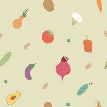 Vegetables seamless pattern. Vegetarian healthy bio food background, Vegan or Stock Illustration