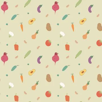 Vegetables seamless pattern. Vegetarian healthy bio food background, Vegan or 스톡 일러스트
