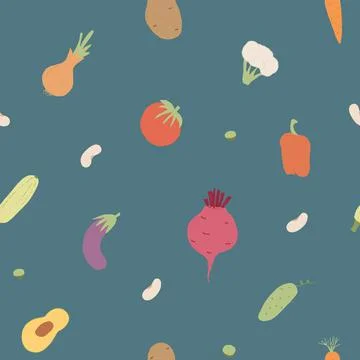 Vegetables seamless pattern. Vegetarian healthy bio food background, Vegan or Stock Illustration