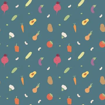 Vegetables seamless pattern. Vegetarian healthy bio food background, Vegan or 스톡 일러스트
