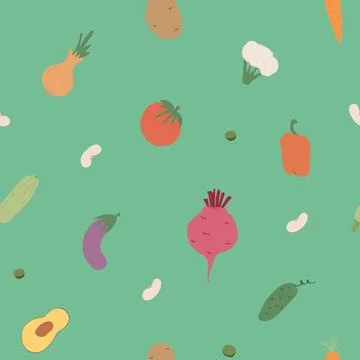 Vegetables seamless pattern. Vegetarian healthy bio food background, Vegan or Stock Illustration