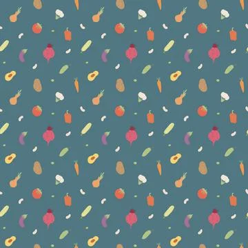 Vegetables seamless pattern. Vegetarian healthy bio food background, Vegan or Stock Illustration