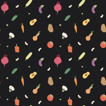 Vegetables seamless pattern. Vegetarian healthy bio food background, Vegan or Illustrazione stock