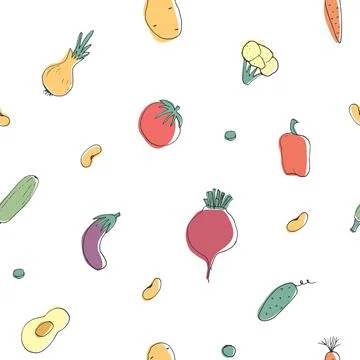 Vegetables seamless pattern. Vegetarian healthy bio food background, Vegan or Stock Illustration