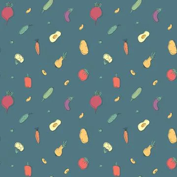Vegetables seamless pattern. Vegetarian healthy bio food background, Vegan or Illustrazione stock