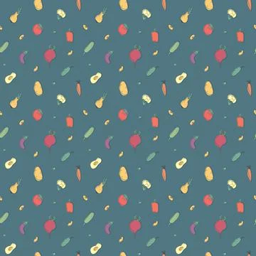 Vegetables seamless pattern. Vegetarian healthy bio food background, Vegan or 스톡 일러스트