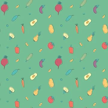 Vegetables seamless pattern. Vegetarian healthy bio food background, Vegan or 스톡 일러스트