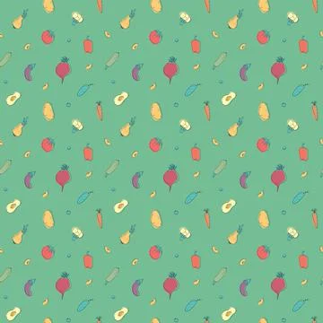 Vegetables seamless pattern. Vegetarian healthy bio food background, Vegan or Illustrazione stock