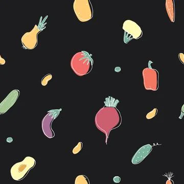 Vegetables seamless pattern. Vegetarian healthy bio food background, Vegan or Illustrazione stock