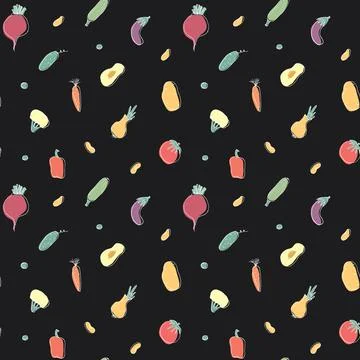 Vegetables seamless pattern. Vegetarian healthy bio food background, Vegan or 스톡 일러스트