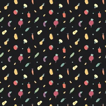 Vegetables seamless pattern. Vegetarian healthy bio food background, Vegan or 스톡 일러스트