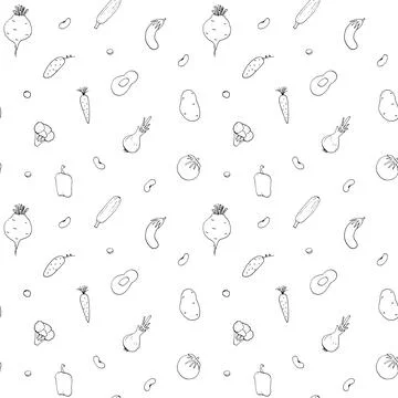 Vegetables seamless pattern. Vegetarian healthy bio food background, Vegan or Illustrazione stock