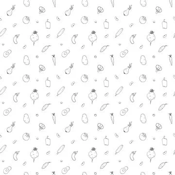 Vegetables seamless pattern. Vegetarian healthy bio food background, Vegan or Stock Illustration