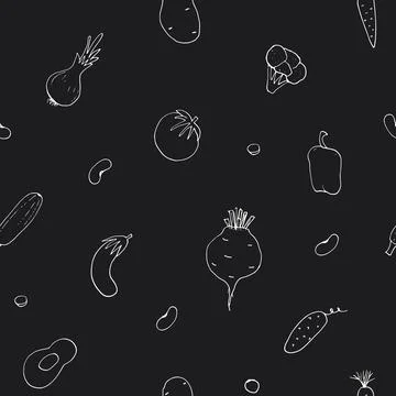 Vegetables seamless pattern. Vegetarian healthy bio food background, Vegan or Stock Illustration