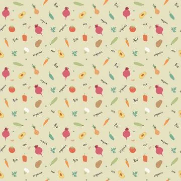 Vegetables seamless pattern. Vegetarian healthy bio food background, Vegan or Stock Illustration