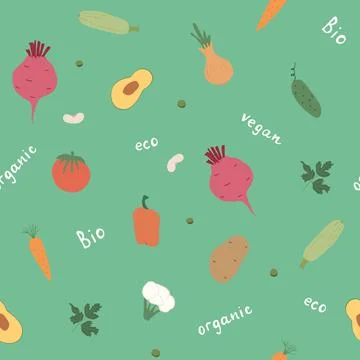Vegetables seamless pattern. Vegetarian healthy bio food background, Vegan or Stockillustratie