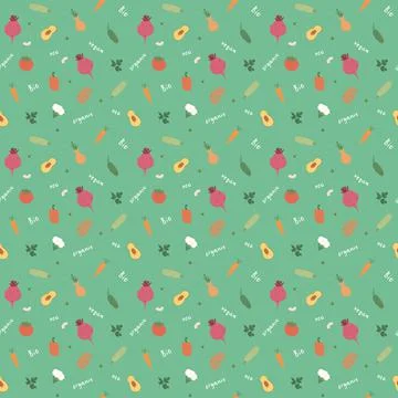 Vegetables seamless pattern. Vegetarian healthy bio food background, Vegan or Stock Illustration