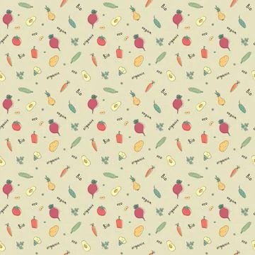 Vegetables seamless pattern. Vegetarian healthy bio food background, Vegan or Stockillustratie