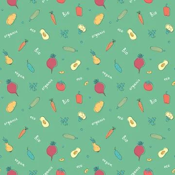 Vegetables seamless pattern. Vegetarian healthy bio food background, Vegan or Stockillustratie