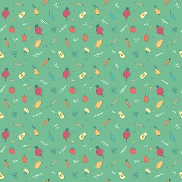 Vegetables seamless pattern. Vegetarian healthy bio food background, Vegan or Stock Illustration