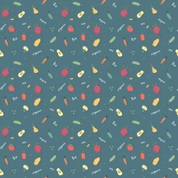 Vegetables seamless pattern. Vegetarian healthy bio food background, Vegan or 스톡 일러스트