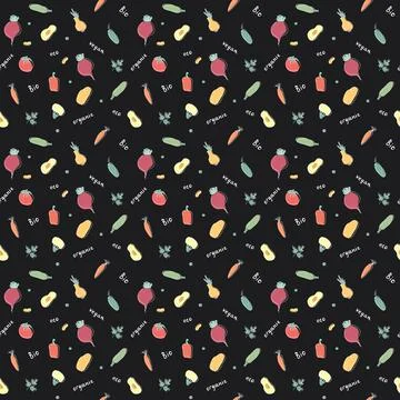 Vegetables seamless pattern. Vegetarian healthy bio food background, Vegan or Stockillustratie