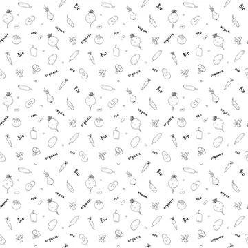Vegetables seamless pattern. Vegetarian healthy bio food background, Vegan or Stock Illustration