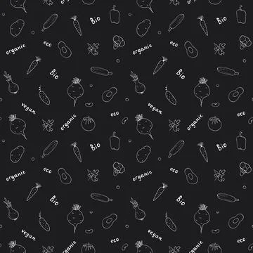 Vegetables seamless pattern. Vegetarian healthy bio food background, Vegan or 스톡 일러스트
