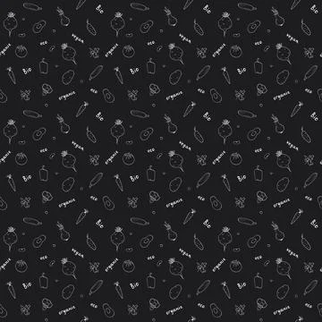 Vegetables seamless pattern. Vegetarian healthy bio food background, Vegan or Stock Illustration