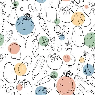 Vegetables seamless pattern. Vegetarian healthy bio food background, Vegan or Stock Illustration