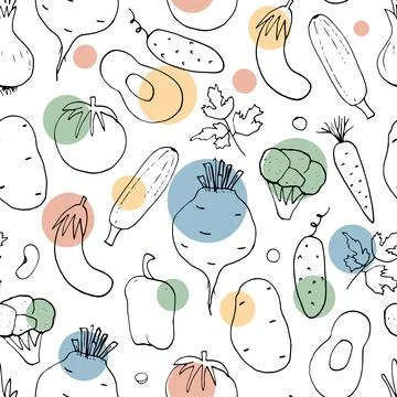 Vegetables seamless pattern. Vegetarian healthy bio food background, Vegan or Illustrazione stock
