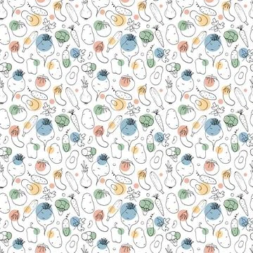 Vegetables seamless pattern. Vegetarian healthy bio food background, Vegan or Stock Illustration
