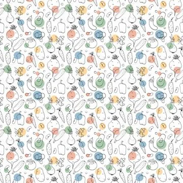 Vegetables seamless pattern. Vegetarian healthy bio food background, Vegan or Stockillustratie