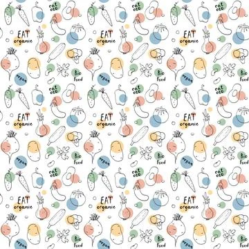 Vegetables seamless pattern. Vegetarian healthy bio food background, Vegan or 스톡 일러스트