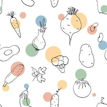 Vegetables seamless pattern. Vegetarian healthy bio food background, Vegan or 스톡 일러스트