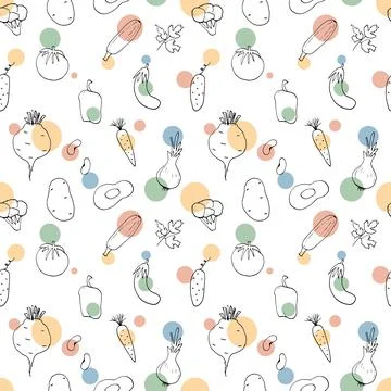 Vegetables seamless pattern. Vegetarian healthy bio food background, Vegan or Illustrazione stock