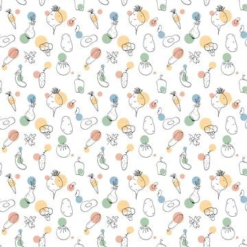 Vegetables seamless pattern. Vegetarian healthy bio food background, Vegan or 스톡 일러스트