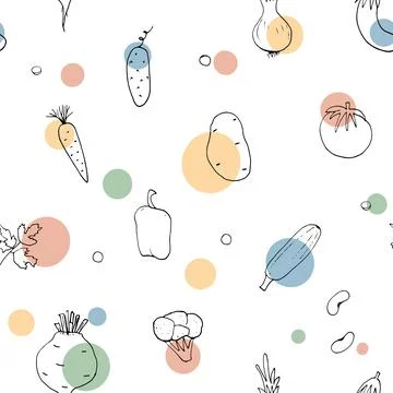 Vegetables seamless pattern. Vegetarian healthy bio food background, Vegan or Stock Illustration