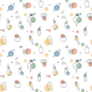 Vegetables seamless pattern. Vegetarian healthy bio food background, Vegan or 스톡 일러스트