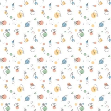 Vegetables seamless pattern. Vegetarian healthy bio food background, Vegan or Stock Illustration