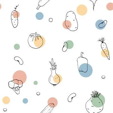 Vegetables seamless pattern. Vegetarian healthy bio food background, Vegan or Stock Illustration