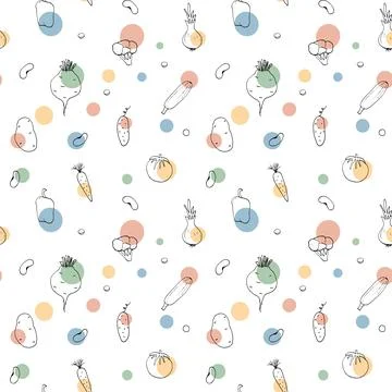 Vegetables seamless pattern. Vegetarian healthy bio food background, Vegan or 스톡 일러스트