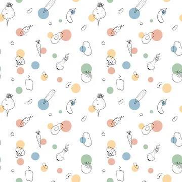 Vegetables seamless pattern. Vegetarian healthy bio food background, Vegan or 스톡 일러스트