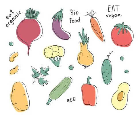 Vegetables seamless pattern. Vegetarian healthy bio food background, Vegan or Illustrazione stock
