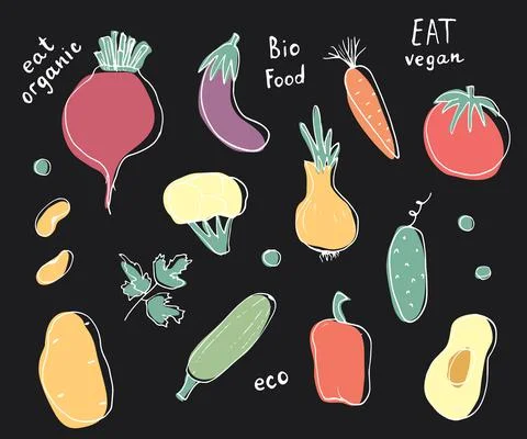 Vegetables seamless pattern. Vegetarian healthy bio food background, Vegan or Stockillustratie