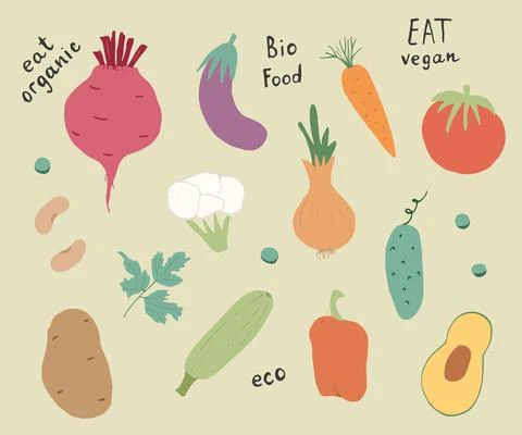 Vegetables seamless pattern. Vegetarian healthy bio food background, Vegan or Stock Illustration