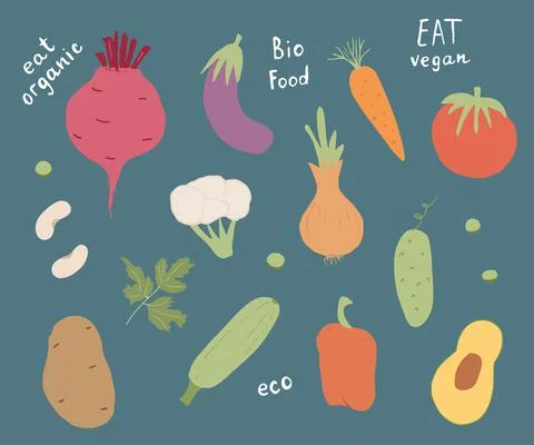 Vegetables seamless pattern. Vegetarian healthy bio food background, Vegan or Stock Illustration